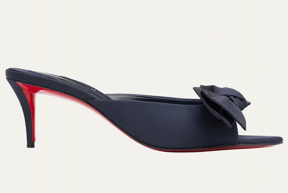 Christian Louboutin Mulazee 60 Last Night Blue Bow Backless Mule Sandal Heel 40